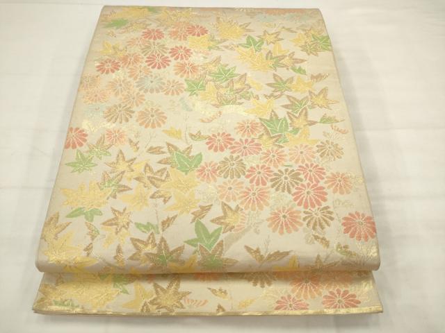 平和屋着物◎六通柄袋帯　草花文　金糸　正絹　逸品　AABJ7154pf