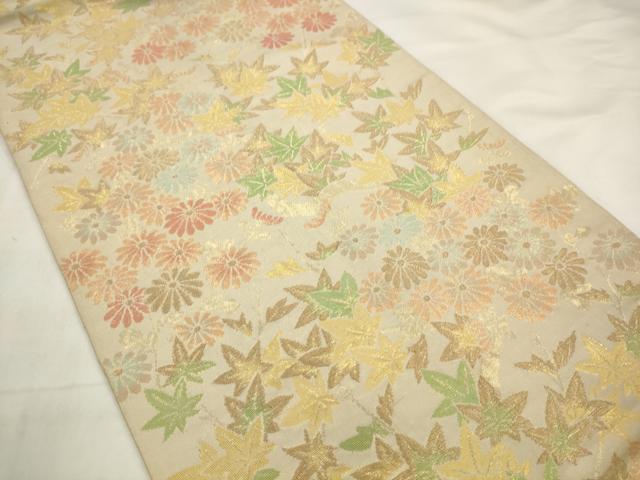 平和屋着物◎六通柄袋帯　草花文　金糸　正絹　逸品　AABJ7154pf