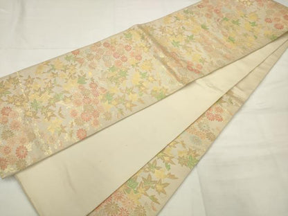 平和屋着物◎六通柄袋帯　草花文　金糸　正絹　逸品　AABJ7154pf