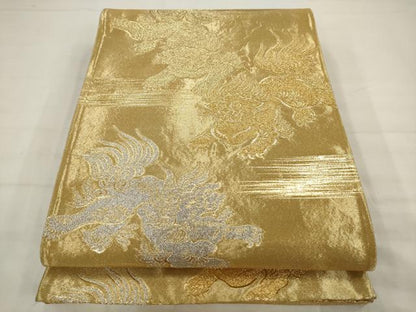 平和屋着物◎六通柄袋帯　唐獅子　金銀糸　正絹　逸品　AABJ7155pf