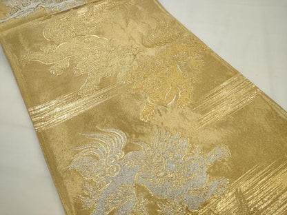 平和屋着物◎六通柄袋帯　唐獅子　金銀糸　正絹　逸品　AABJ7155pf
