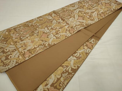 平和屋着物◎六通柄袋帯　唐織　飾花文　金糸　正絹　逸品　AABJ7156pf