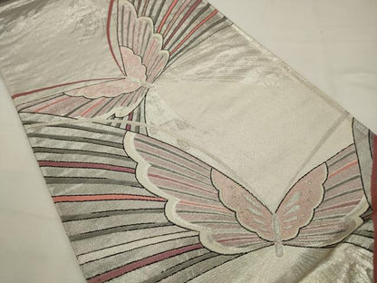 平和屋着物◎六通柄袋帯　舞蝶文　銀糸　正絹　逸品　AABJ7159pf