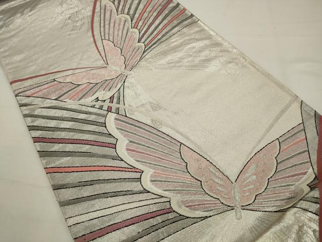 平和屋着物◎六通柄袋帯　舞蝶文　銀糸　正絹　逸品　AABJ7159pf