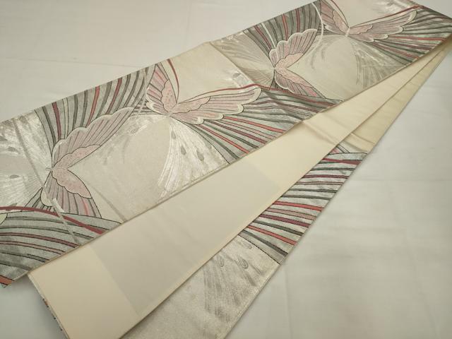 平和屋着物◎六通柄袋帯　舞蝶文　銀糸　正絹　逸品　AABJ7159pf