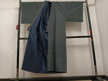 平和屋着物●男性　紬　アンサンブル　色無地　消炭色　正絹　逸品　AABJ7164ph