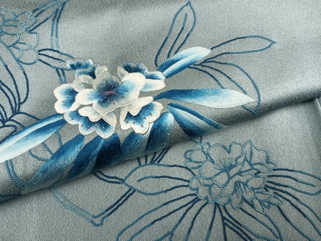 平和屋着物●中国三大刺繍　相良刺繍　訪問着　総刺繍　枝花文　正絹　逸品　AABJ7170ph
