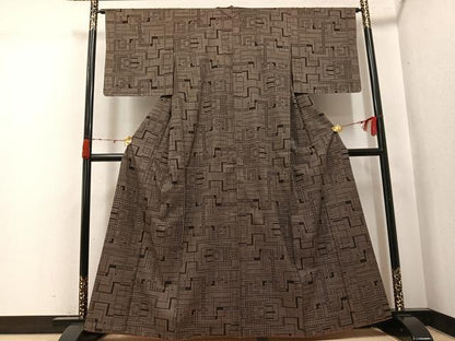 平和屋着物●本場大島紬　一元7マルキ　幾何学文様　正絹　逸品　AABJ7172ph