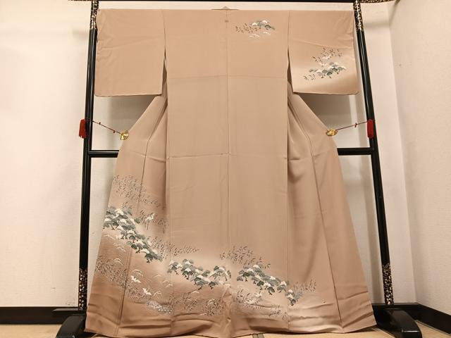 平和屋着物●訪問着　友禅　群れ鶴浜松文　暈し染め　正絹　逸品　AABJ7174ph