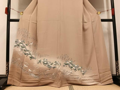 平和屋着物●訪問着　友禅　群れ鶴浜松文　暈し染め　正絹　逸品　AABJ7174ph