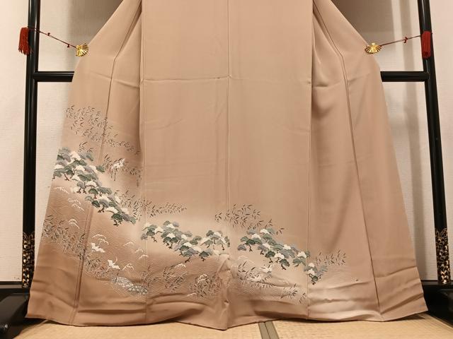 平和屋着物●訪問着　友禅　群れ鶴浜松文　暈し染め　正絹　逸品　AABJ7174ph