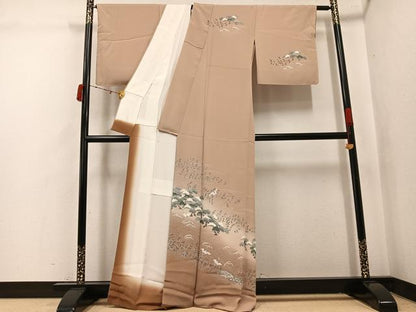 平和屋着物●訪問着　友禅　群れ鶴浜松文　暈し染め　正絹　逸品　AABJ7174ph