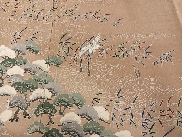 平和屋着物●訪問着　友禅　群れ鶴浜松文　暈し染め　正絹　逸品　AABJ7174ph