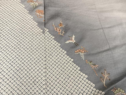 平和屋着物●訪問着　絞り　刺繍　松竹梅飛鶴文　暈し染め　ロング丈　正絹　逸品　未使用　AABJ7175ph