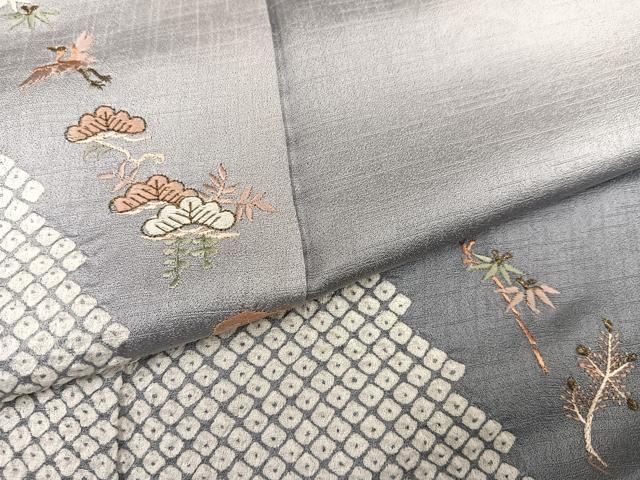 平和屋着物●訪問着　絞り　刺繍　松竹梅飛鶴文　暈し染め　ロング丈　正絹　逸品　未使用　AABJ7175ph