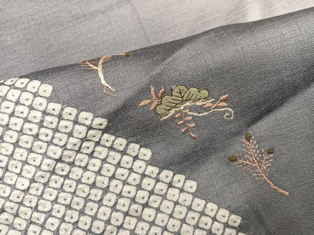 平和屋着物●訪問着　絞り　刺繍　松竹梅飛鶴文　暈し染め　ロング丈　正絹　逸品　未使用　AABJ7175ph