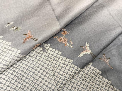 平和屋着物●訪問着　絞り　刺繍　松竹梅飛鶴文　暈し染め　ロング丈　正絹　逸品　未使用　AABJ7175ph