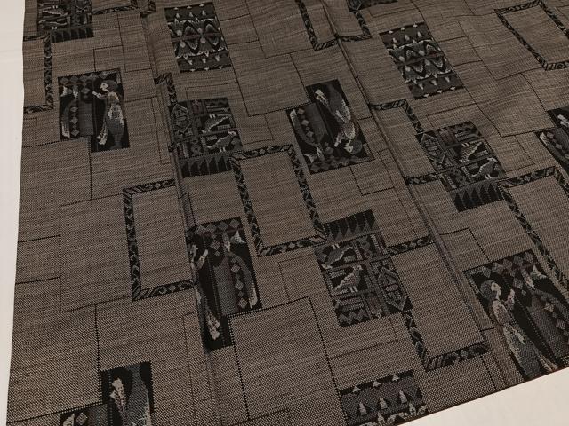 平和屋着物▼本場大島紬　カタス9マルキ　色紙人物文　正絹　逸品　AABJ7178ph