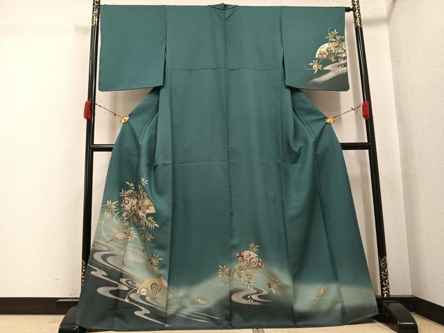 平和屋着物●訪問着　扇面草花文　暈し染め　金銀彩　正絹　逸品　AABJ7179ph