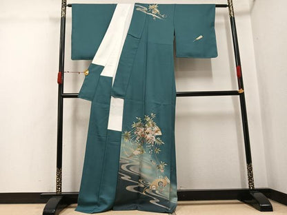 平和屋着物●訪問着　扇面草花文　暈し染め　金銀彩　正絹　逸品　AABJ7179ph