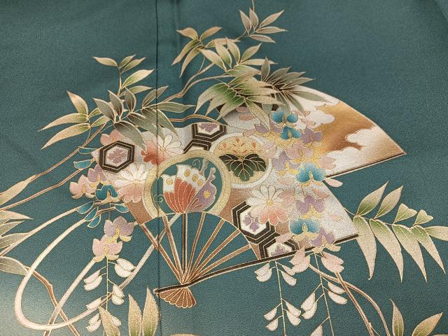 平和屋着物●訪問着　扇面草花文　暈し染め　金銀彩　正絹　逸品　AABJ7179ph