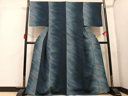平和屋着物●染色作家　斉藤三才　小紋　間道　暈し染め　正絹　逸品　未使用　AABJ7180ph