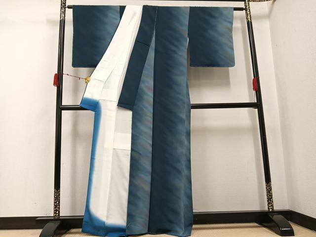 平和屋着物●染色作家　斉藤三才　小紋　間道　暈し染め　正絹　逸品　未使用　AABJ7180ph