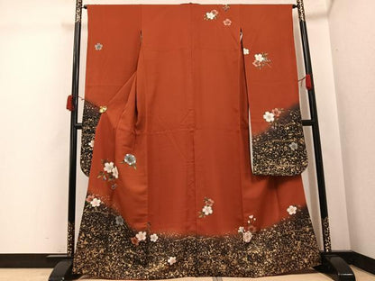 平和屋着物●豪華振袖　舞桜文　暈し染め　金彩　正絹　逸品　AABJ7184ph