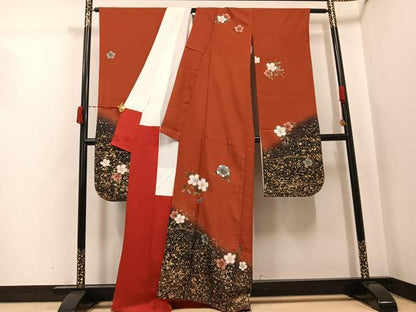 平和屋着物●豪華振袖　舞桜文　暈し染め　金彩　正絹　逸品　AABJ7184ph