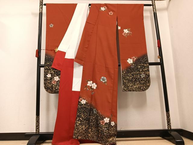 平和屋着物●豪華振袖　舞桜文　暈し染め　金彩　正絹　逸品　AABJ7184ph