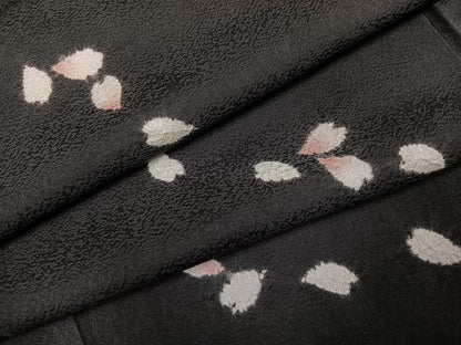 平和屋着物●上質な小紋　夜桜　黒地　正絹　逸品　AABJ7187ph