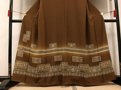 平和屋着物●訪問着　古代人物更紗文　暈し染め　正絹　逸品　AABJ7188ph