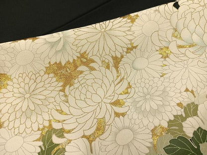平和屋着物●豪華黒留袖　作家物　駒刺繍　菊文　錦寿ちりめん　金彩　仮絵羽　正絹　逸品　未使用　AABJ7189ph