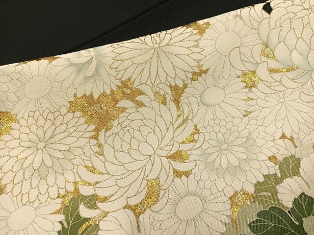 平和屋着物●豪華黒留袖　作家物　駒刺繍　菊文　錦寿ちりめん　金彩　仮絵羽　正絹　逸品　未使用　AABJ7189ph
