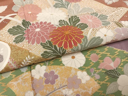平和屋着物●訪問着　辻が花　駒刺繍　地紙草花文　金彩　正絹　逸品　AABJ7194ph