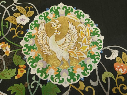 平和屋着物●豪華黒留袖　駒刺繍　花鳥唐草文　金彩　正絹　逸品　AABJ7200ph