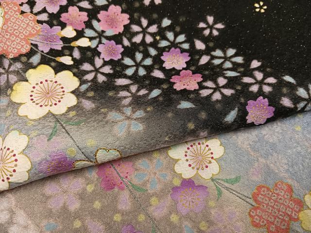 平和屋着物●豪華振袖　夜桜　暈し染め　黒地　金銀糸　金通し地　正絹　逸品　AABJ7201ph