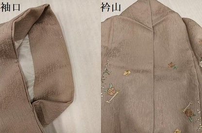 平和屋着物●上質な小紋　総刺繍　草花楽器文　金糸　正絹　逸品　AABJ7202ph