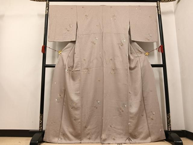 平和屋着物●上質な小紋　総刺繍　草花楽器文　金糸　正絹　逸品　AABJ7202ph