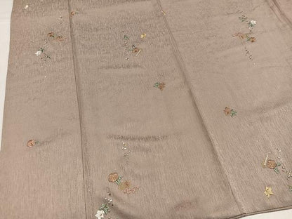 平和屋着物●上質な小紋　総刺繍　草花楽器文　金糸　正絹　逸品　AABJ7202ph