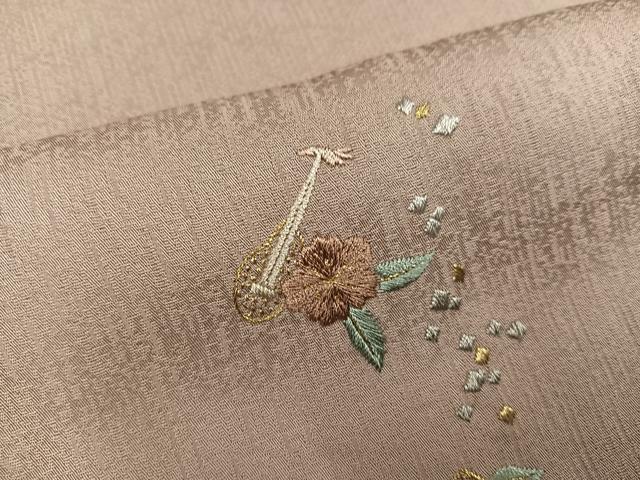 平和屋着物●上質な小紋　総刺繍　草花楽器文　金糸　正絹　逸品　AABJ7202ph