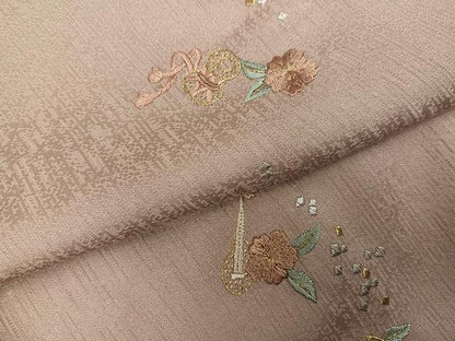 平和屋着物●上質な小紋　総刺繍　草花楽器文　金糸　正絹　逸品　AABJ7202ph