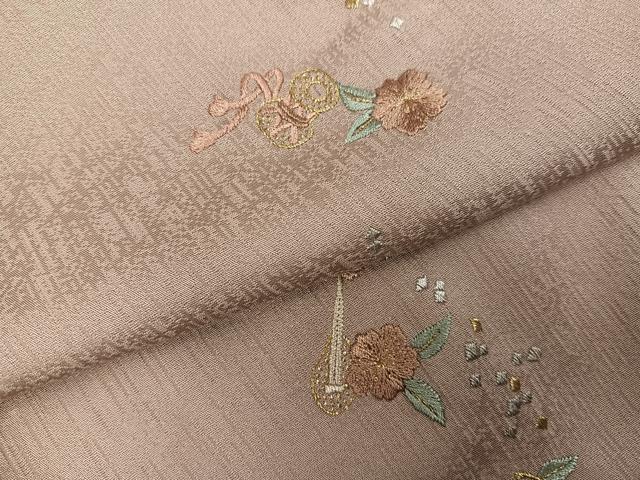 平和屋着物●上質な小紋　総刺繍　草花楽器文　金糸　正絹　逸品　AABJ7202ph