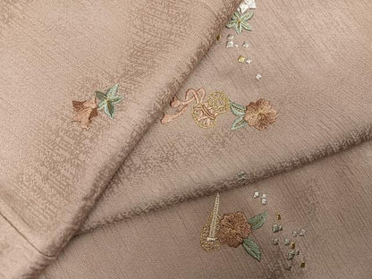 平和屋着物●上質な小紋　総刺繍　草花楽器文　金糸　正絹　逸品　AABJ7202ph