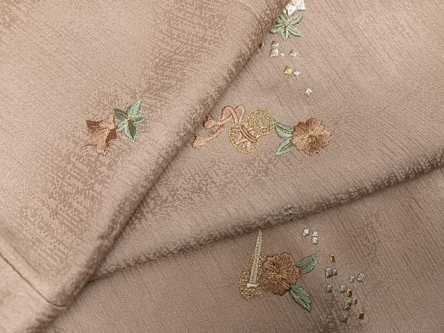 平和屋着物●上質な小紋　総刺繍　草花楽器文　金糸　正絹　逸品　AABJ7202ph