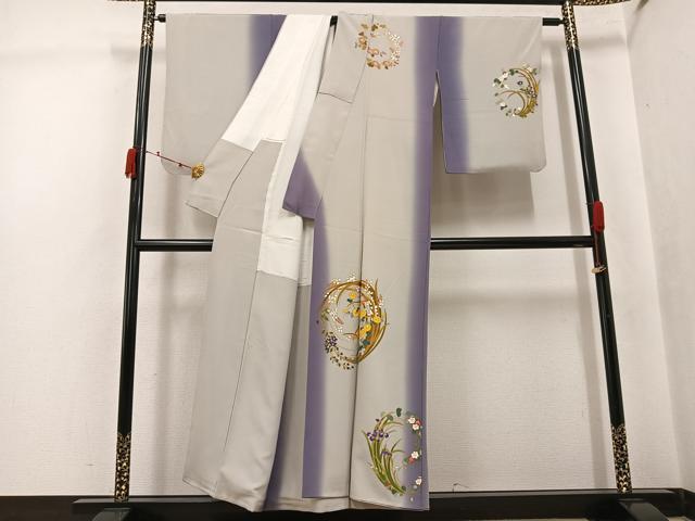 平和屋着物●訪問着　作家物　手描き　草花文　暈し染め　正絹　逸品　AABJ7205ph