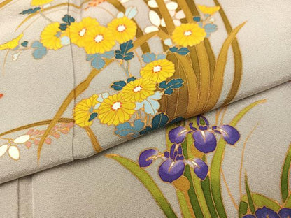 平和屋着物●訪問着　作家物　手描き　草花文　暈し染め　正絹　逸品　AABJ7205ph