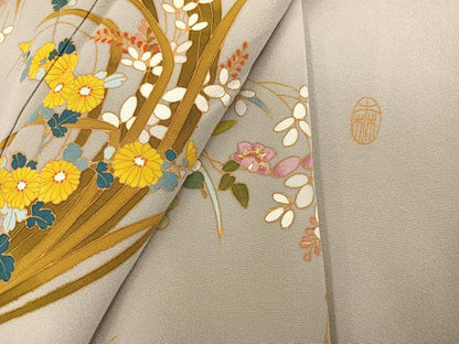 平和屋着物●訪問着　作家物　手描き　草花文　暈し染め　正絹　逸品　AABJ7205ph
