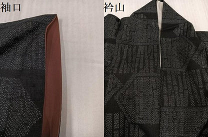 平和屋着物●本場結城紬　重要無形文化財　幾何学文様　三越扱い　正絹　逸品　AABJ7206ph