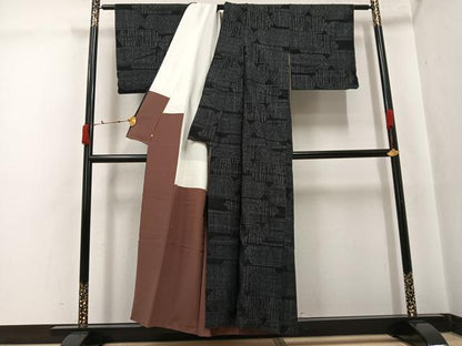 平和屋着物●本場結城紬　重要無形文化財　幾何学文様　三越扱い　正絹　逸品　AABJ7206ph
